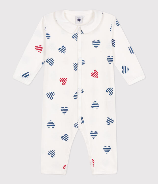 Pyjama b&eacute;b&eacute; en coton sans pieds avec col c&oelig;ur ray&eacute; blanc/multicouleur