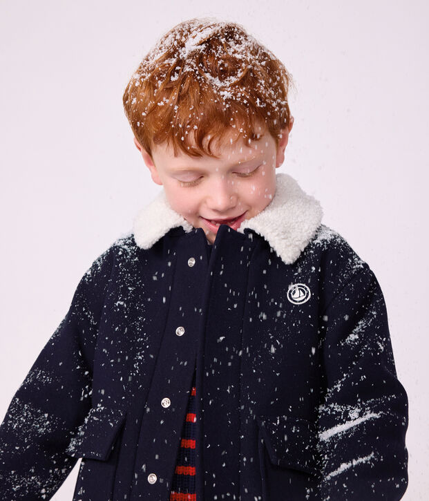 Veste esprit caban enfant en draps de laine uni bleu marine