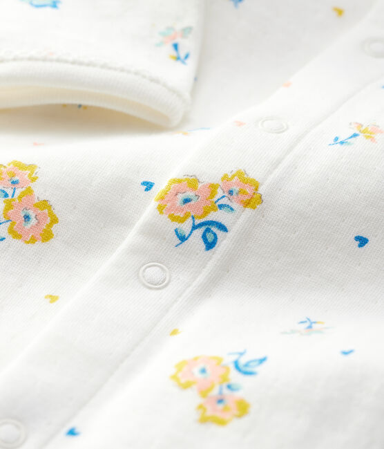 Dors-bien à col imprimé fleurs bébé en velours de coton biologique blanc MARSHMALLOW/blanc MULTICO