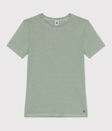 T-shirt Femme Petit Bateau - Taille M - Rayé Noir Et Kaki - 100% Coton - Occasion Très Bon État