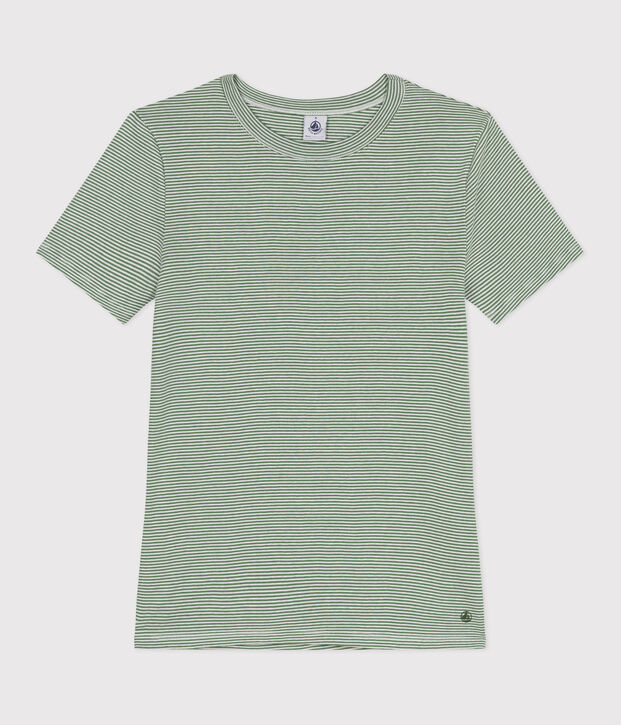 Tee-shirt Femme l'Iconique en coton ray&eacute; vert/blanc