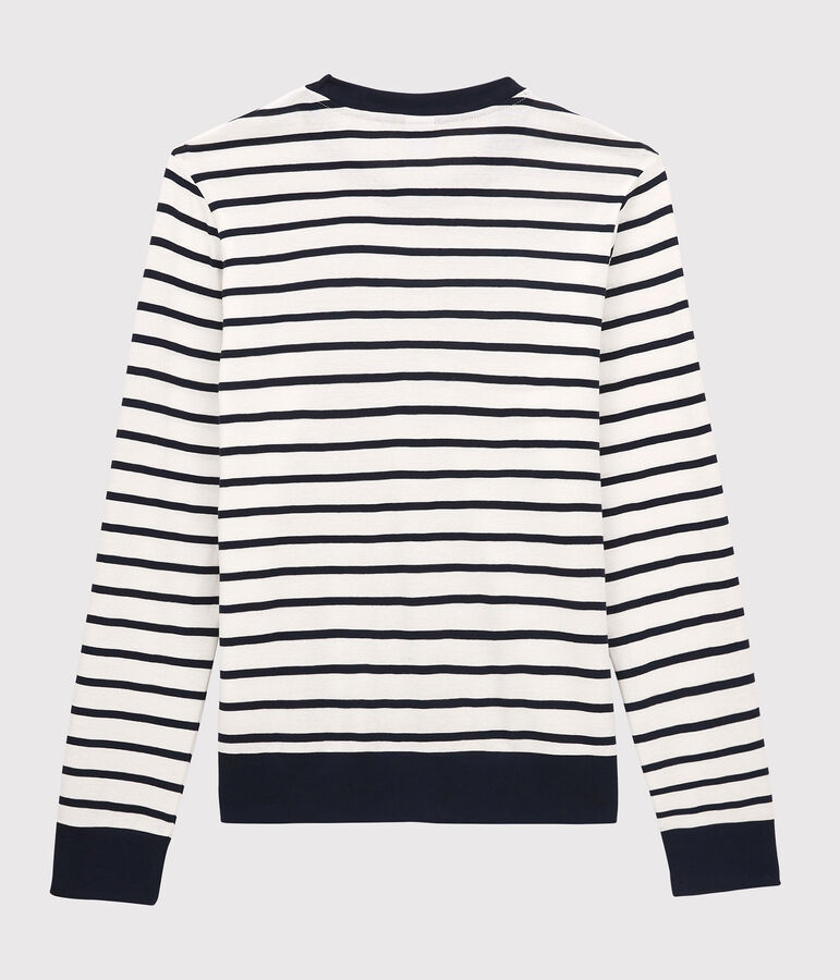 T-shirt marini&egrave;re en coton Femme blanc/bleu