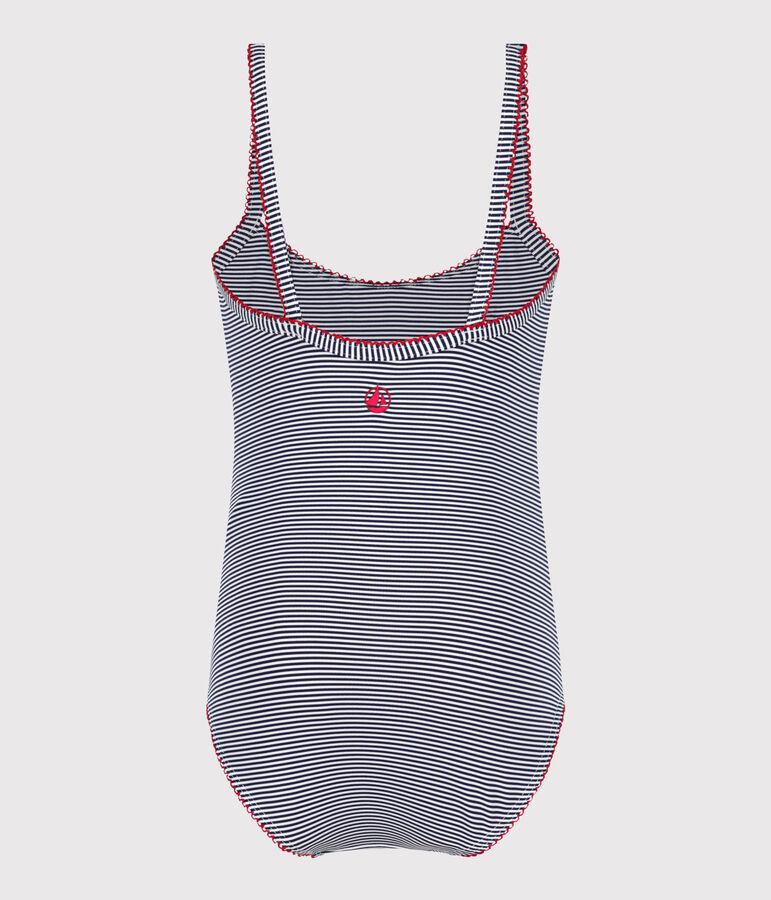 Maillot de bain une pi&egrave;ce enfant &agrave; rayures bleu MEDIEVAL/blanc MARSHMALLOW