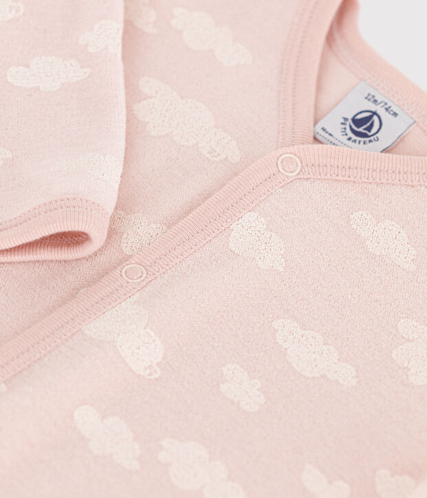 Pyjama b&eacute;b&eacute; nuages en velours rose/blanc