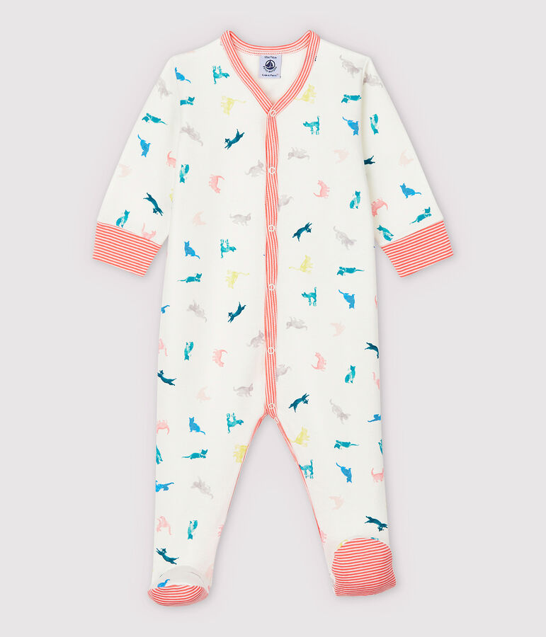 Dors-bien chats color&eacute;s b&eacute;b&eacute; en jersey double face blanc MARSHMALLOW/blanc MULTICO