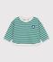 Tee-shirt b&eacute;b&eacute; en coton manches longues &agrave; rayures vert/beige