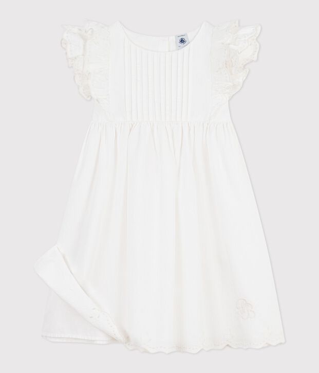 Robe enfant en coton manches courtes unie blanc