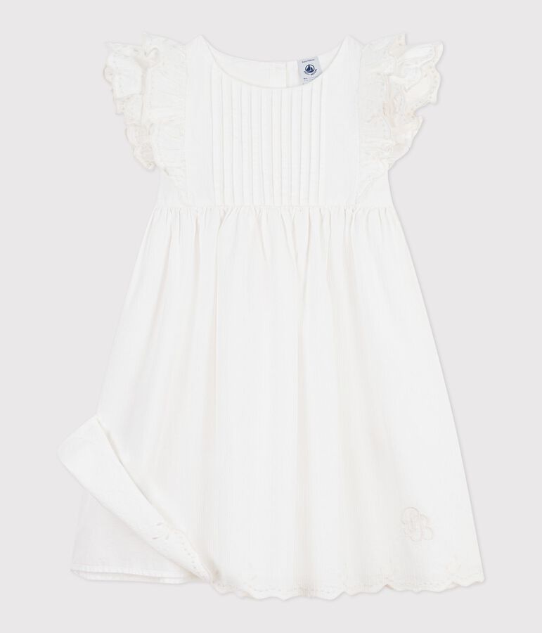 Robe enfant en coton manches courtes unie blanc ECUME