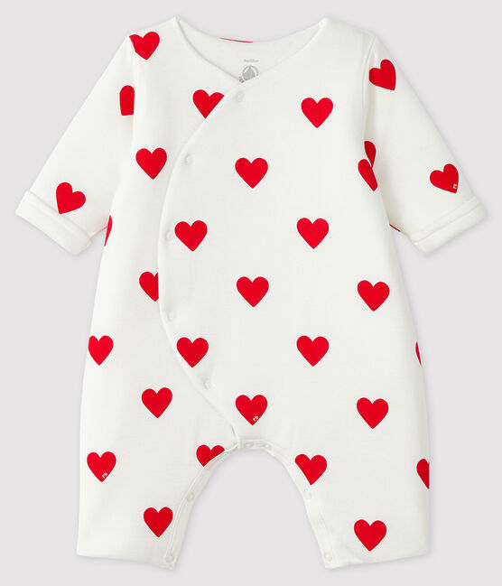 Combinaison longue cœurs rouges bébé en côte blanc MARSHMALLOW/rouge TERKUIT