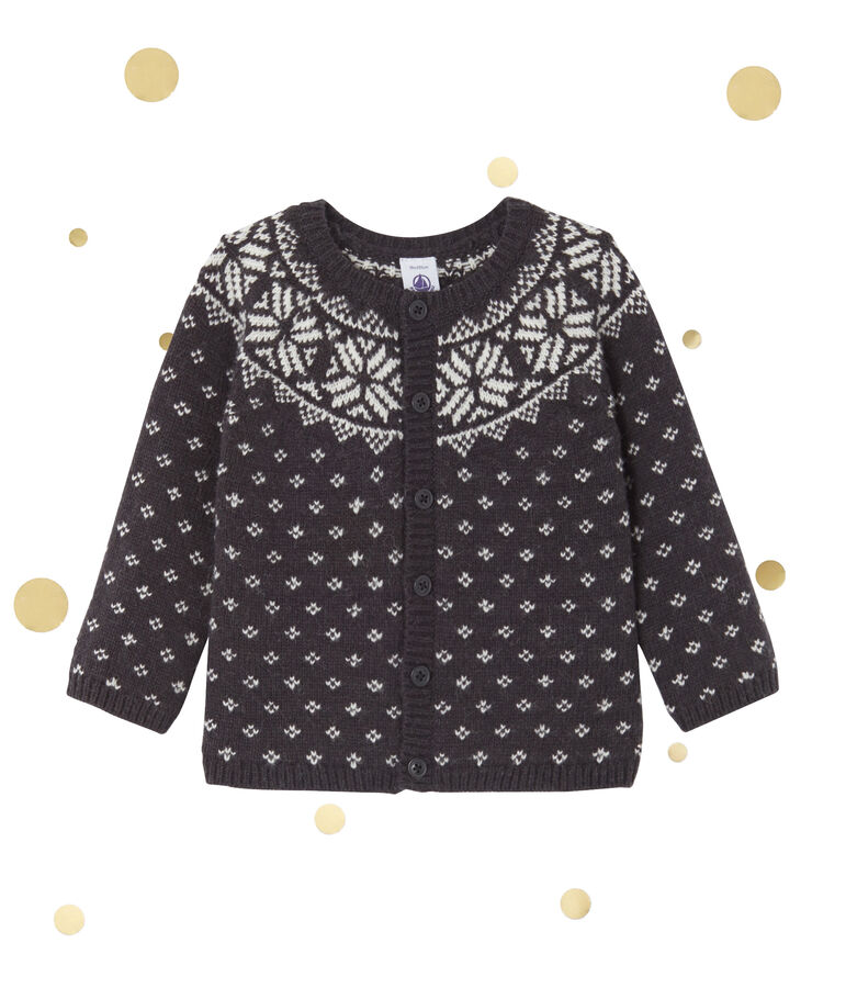 Cardigan jacquard b&eacute;b&eacute; gar&ccedil;on en laine m&eacute;lang&eacute;e gris/multicouleur