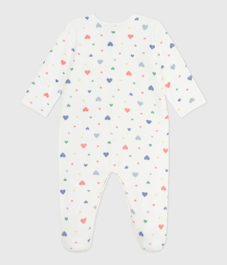 Pyjama b&eacute;b&eacute; en velours imprim&eacute; c&oelig;urs blanc MARSHMALLOW/blanc MULTICO