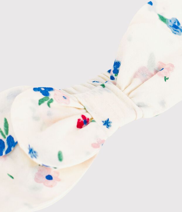 Bandeau b&eacute;b&eacute; fille en popeline imprim&eacute; fleuri blanc/multicouleur