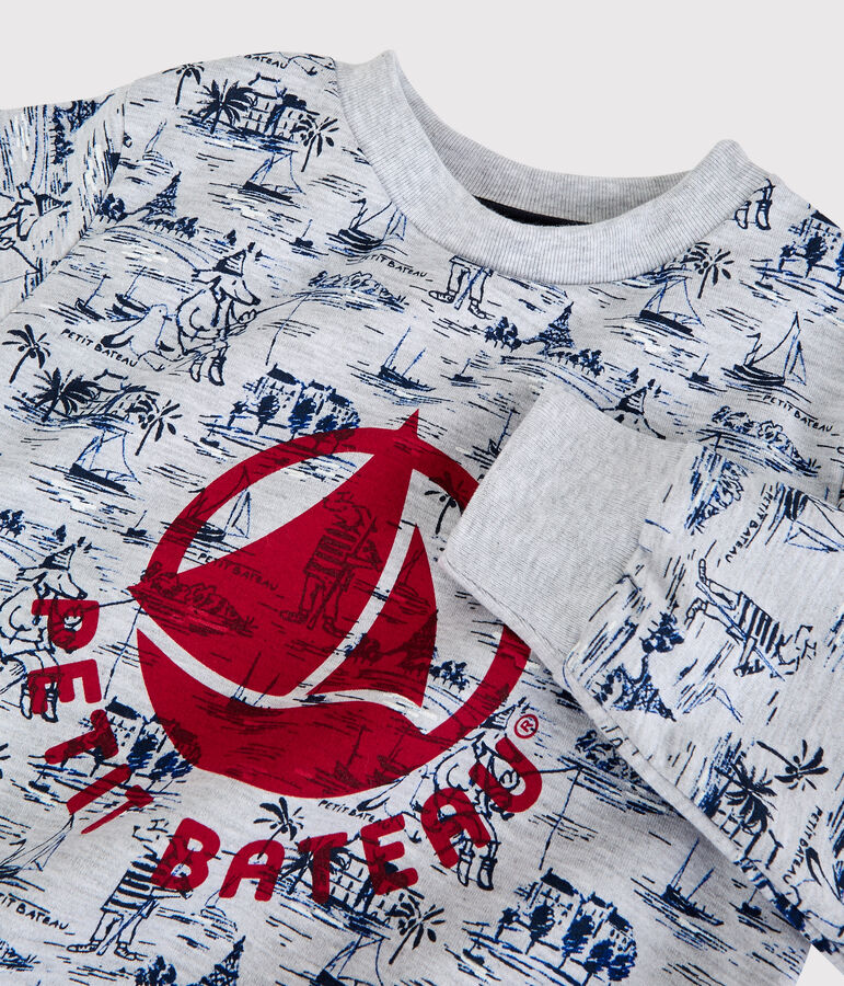 Sweatshirt en molleton enfant gar&ccedil;on gris POUSSIERE/blanc MULTICO