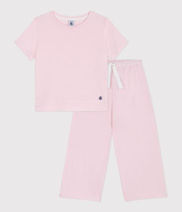 Pyjama enfant en coton manches courtes jambes larges à rayures