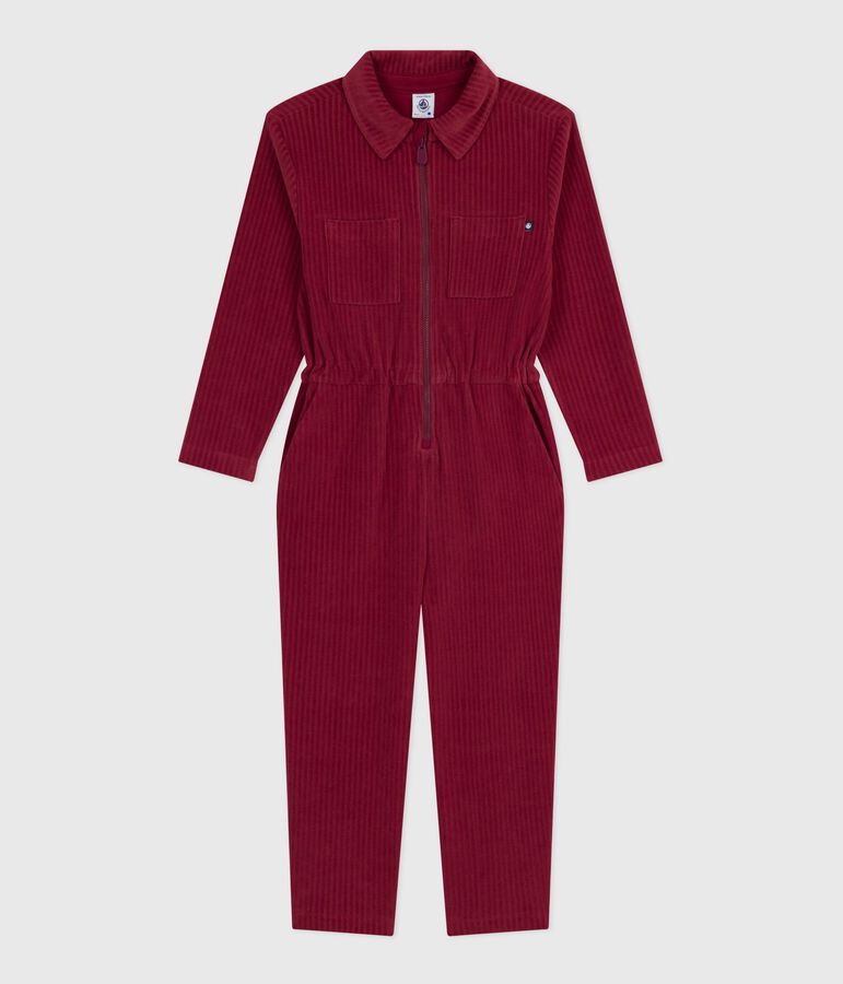 Combinaison enfant en bouclette velours longue unie rouge AMARANTE