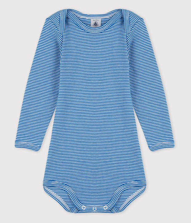Body manches longues b&eacute;b&eacute; fille bleu/blanc