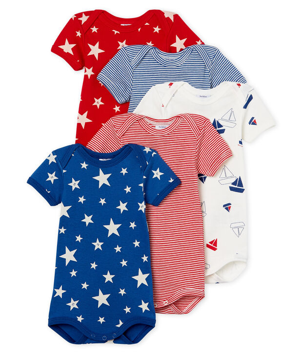 Lot de 5 bodies manches courtes b&eacute;b&eacute; gar&ccedil;on multicouleur