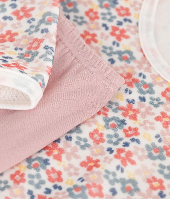 Chemise de nuit et legging enfant en velours imprimé fleurs rose JOLI/blanc MULTICO