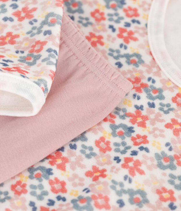 Chemise de nuit et legging enfant en velours imprim&eacute; fleurs rose/multicouleur