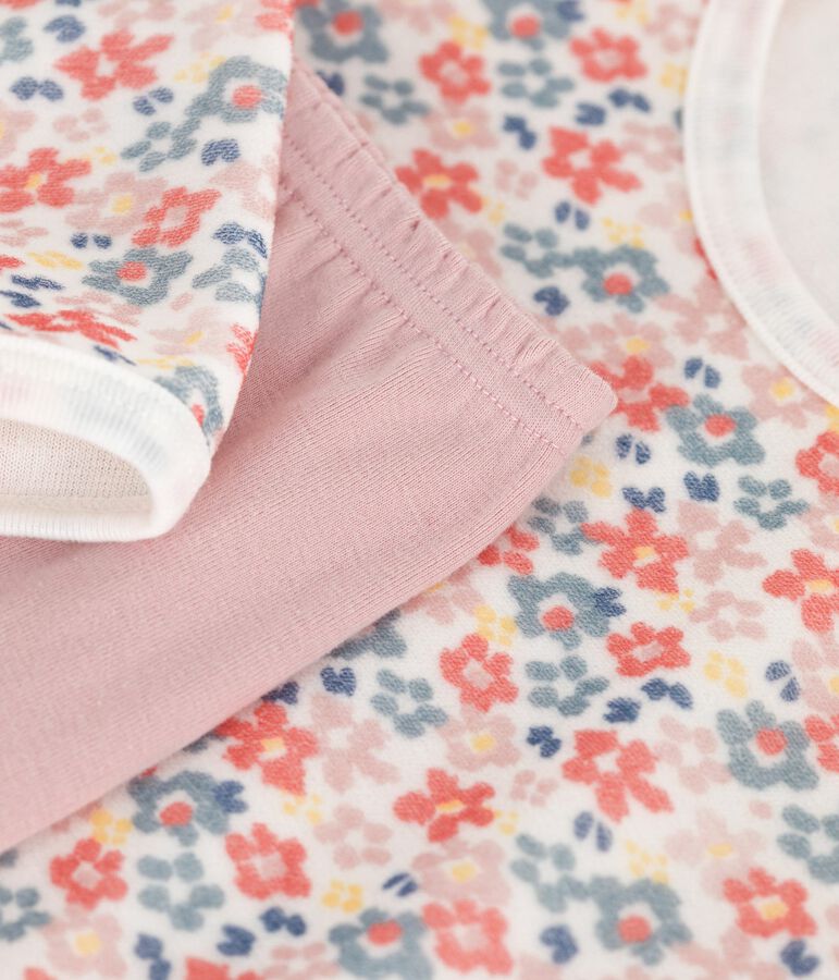 Chemise de nuit et legging enfant en velours imprim&eacute; fleurs rose JOLI/blanc MULTICO