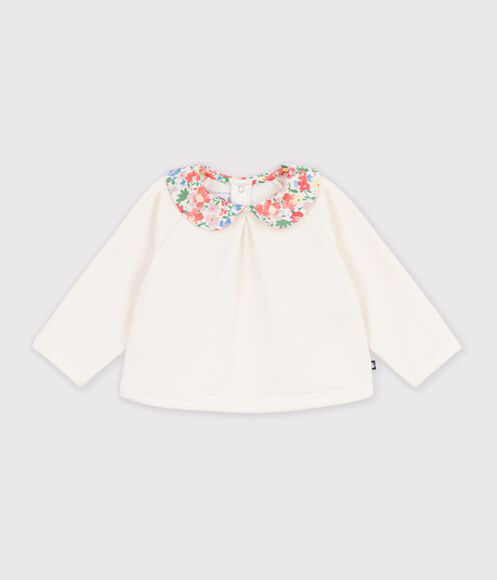 SWEATSHIRT BÉBÉ EN COTON UNI AVEC SON COL IMPRIMÉ