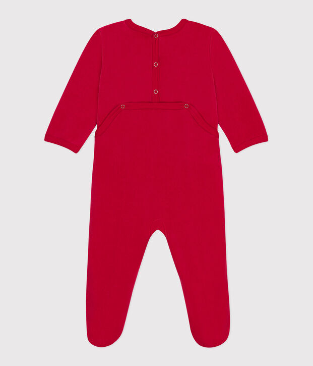 Pyjama b&eacute;b&eacute; en velours ouverture au dos rouge
