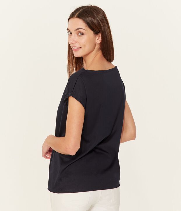 Tee shirt manches courtes coton Sea island femme bleu
