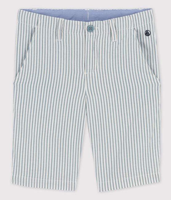 Bermuda en seersucker enfant garçon blanc MARSHMALLOW/bleu BRUT