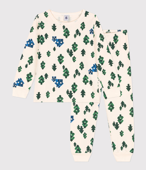 Pyjama imprim&eacute; chalet en molleton enfant &eacute;cru/multicouleur