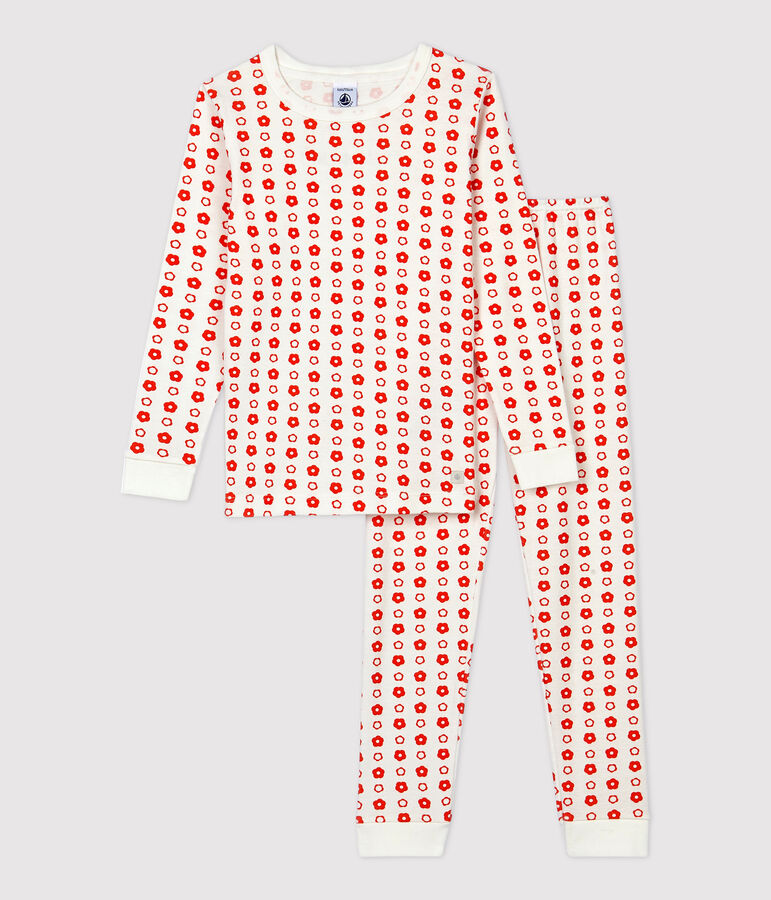Pyjama snugfit imprim&eacute; graphique petit gar&ccedil;on-petite fille en coton biologique blanc/rouge