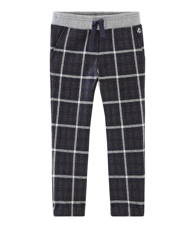 Pantalon maille &agrave; carreaux enfant gar&ccedil;on gris/bleu/blanc