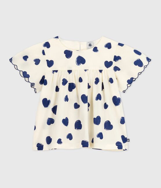 Blouse enfant en popeline de coton manches courtes imprimée bleu MILK/ SOIR