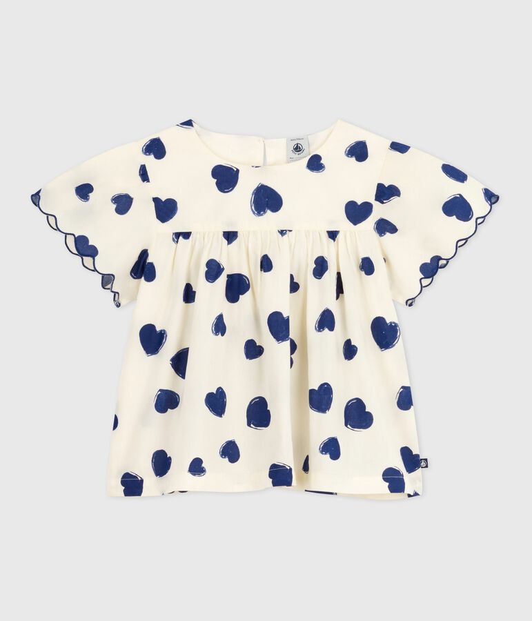 Blouse enfant en popeline de coton manches courtes imprim&eacute;e bleu MILK/ SOIR