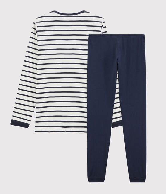Pyjama marinière petit garçon en coton blanc MARSHMALLOW/bleu SMOKING