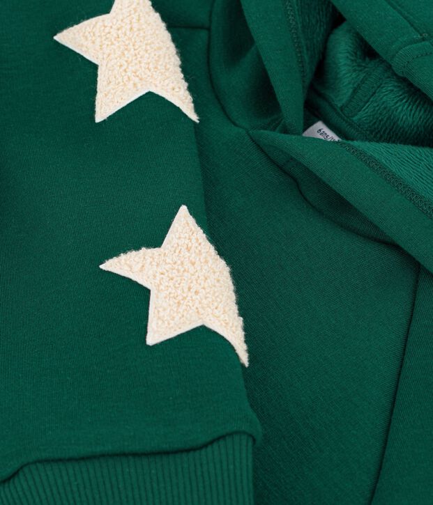 Sweatshirt &agrave; capuche enfant en coton uni vert fonc&eacute;