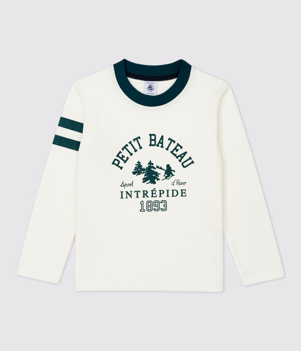 Tee-shirt manches longues en coton enfant gar&ccedil;on blanc