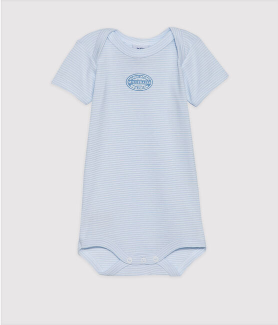 Body bébé garçon manches courtes à milleraies bleu FRAICHEUR/blanc ECUME
