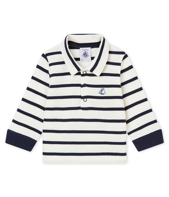 Polo rayure marinière bébé garçon blanc MARSHMALLOW/bleu SMOKING