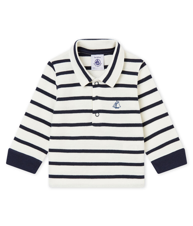 Polo rayure marini&egrave;re b&eacute;b&eacute; gar&ccedil;on blanc MARSHMALLOW/bleu SMOKING