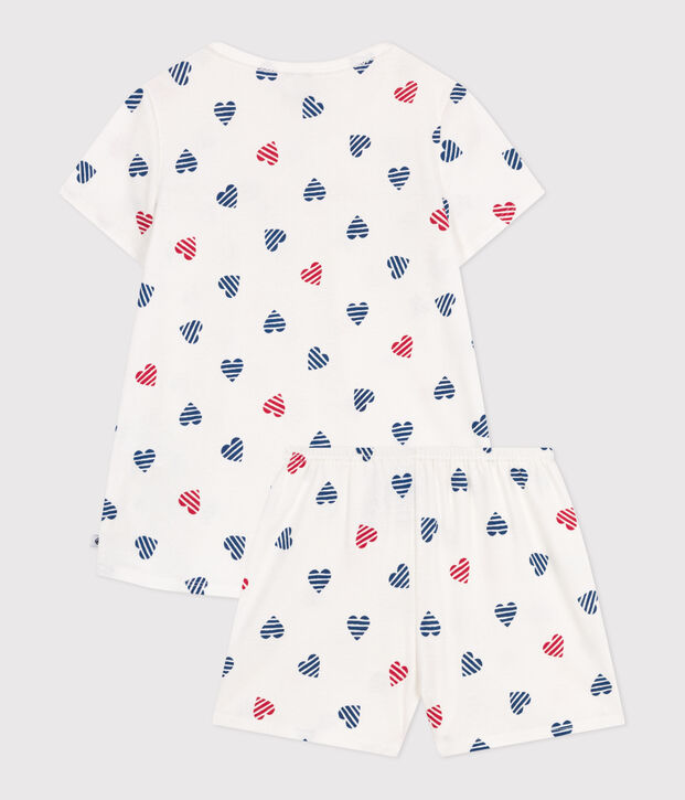 Pyjama short enfant en coton imprim&eacute; c&oelig;urs blanc/multicouleur