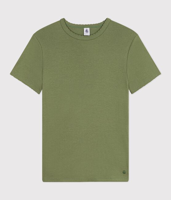 Tee-shirt femme en coton manches courtes uni vert OLIVINE