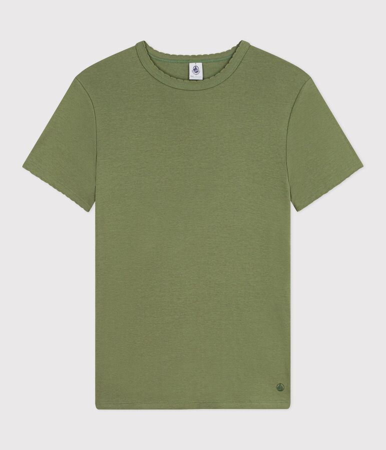 Tee-shirt femme en coton manches courtes uni vert OLIVINE