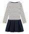 Robe fille bi-matière beige COQUILLE/bleu SMOKING