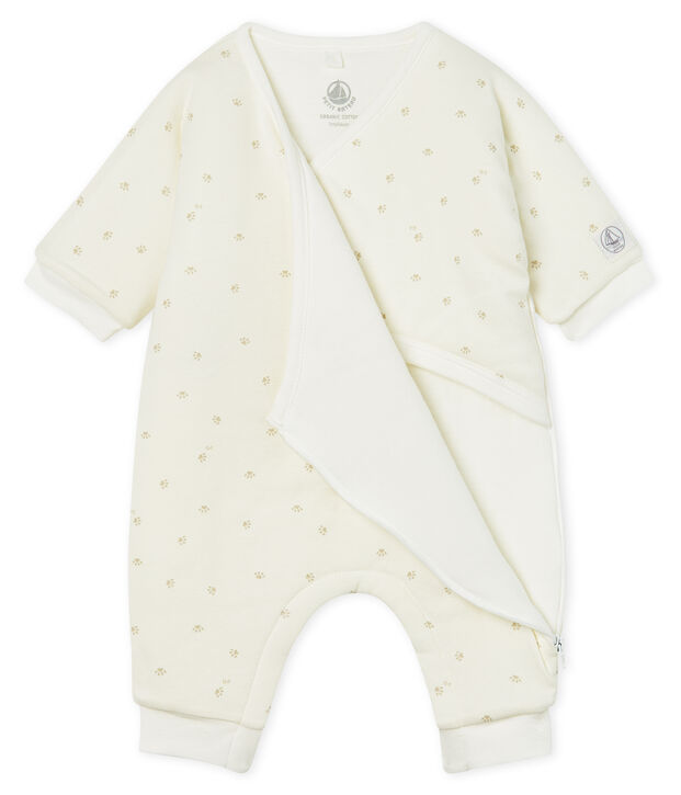 Combinaison longue b&eacute;b&eacute; en c&ocirc;te ouatin&eacute;e blanc/gris