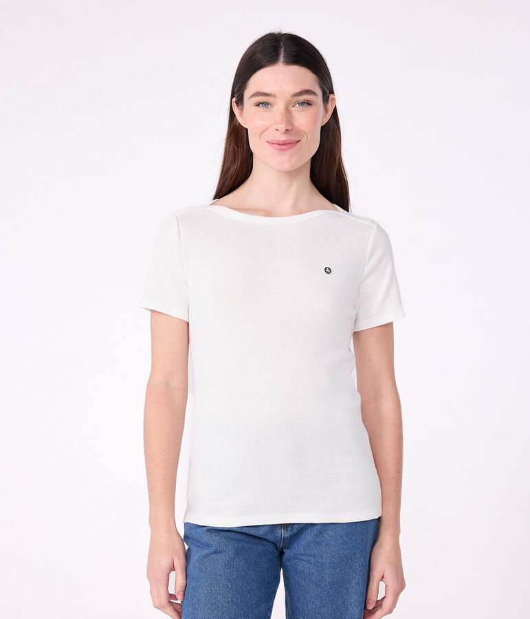 Tee-shirt Femme Iconique col amiral en coton blanc ECUME