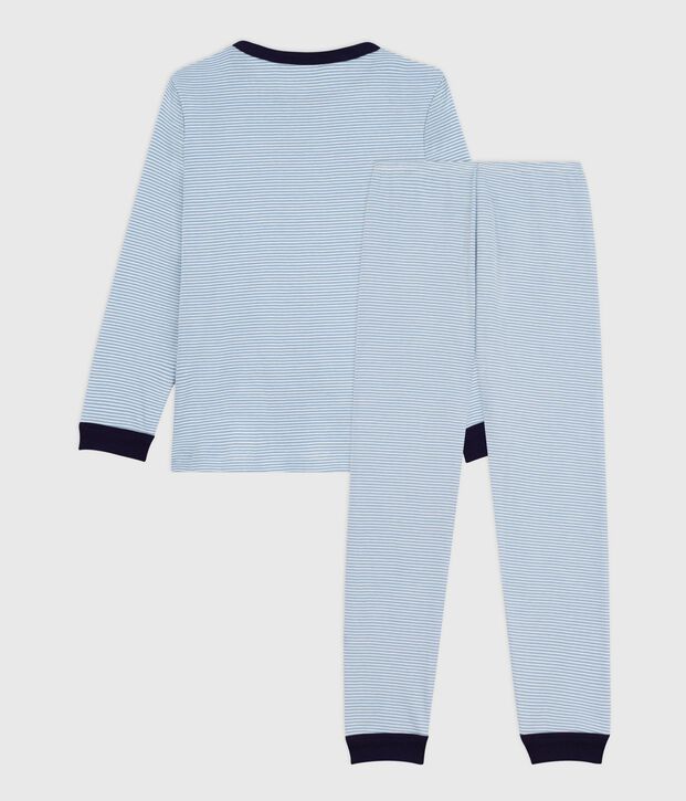 Pyjama enfant en coton &agrave; rayures bleu/blanc