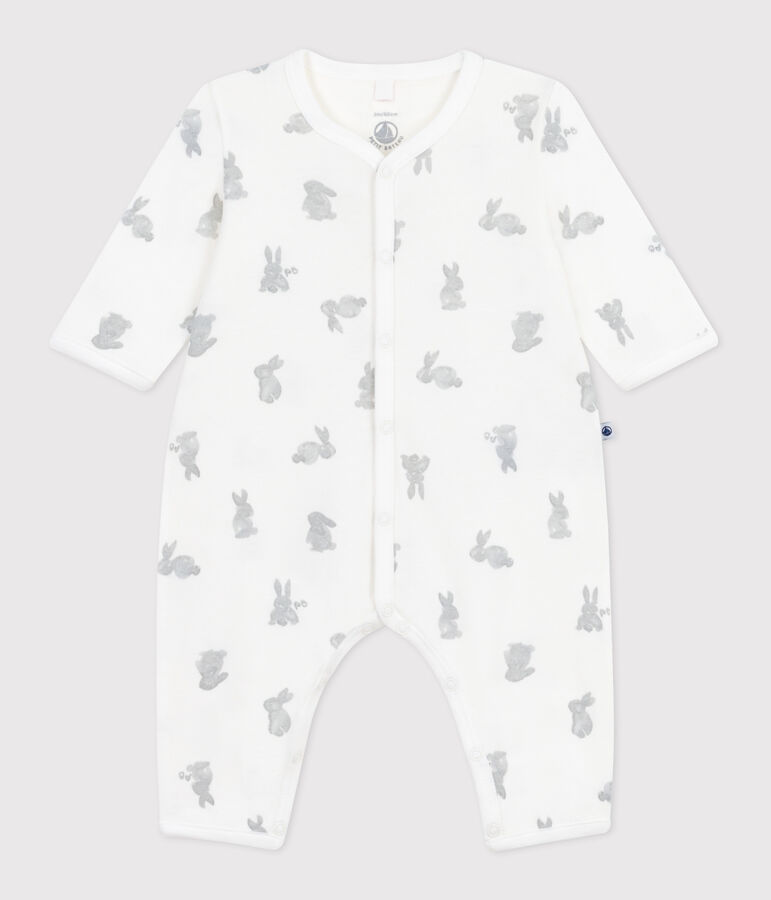 Pyjama b&eacute;b&eacute; sans pieds en coton imprim&eacute; lapin blanc MARSHMALLOW/gris GRIS