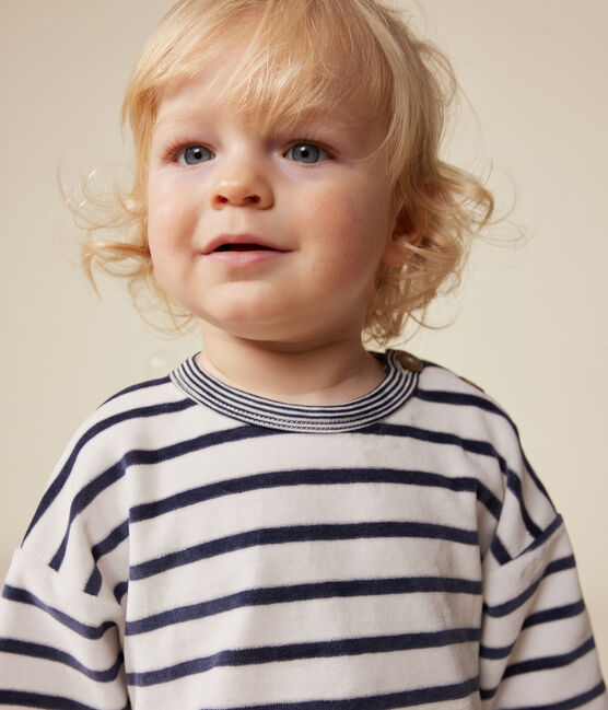 Sweatshirt en bouclette velours bébé blanc MARSHMALLOW/bleu SMOKING