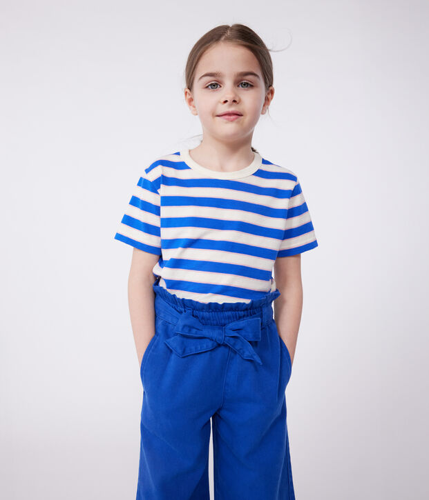 Teeshirt enfant en coton manches courtes &agrave; rayures &eacute;cru/multicouleur