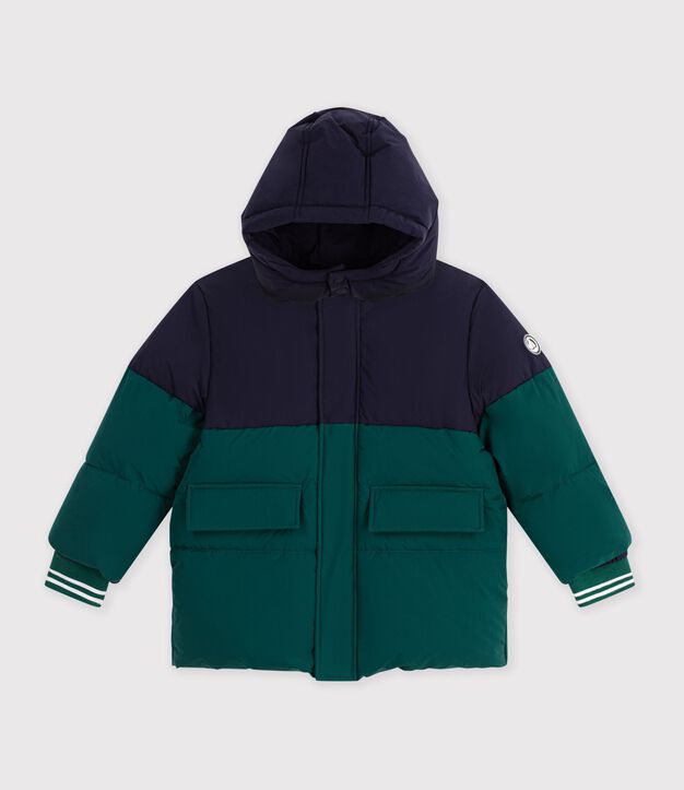Doudoune enfant unie colorblock vert/bleu